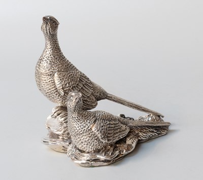 Lot 23 - An Elizabeth II Silver Model of Pheasants, by...
