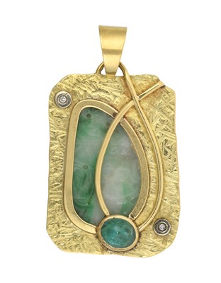 Lot 2257 - A Jade, Emerald and Diamond Pendant the...