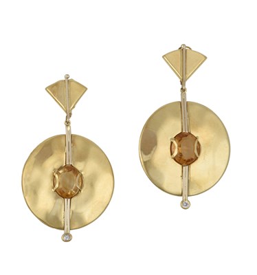 Lot 2264 - A Pair of Citrine and Cubic Zirconia Drop...