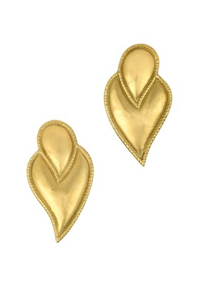 Lot 2246 - A Pair of Earrings of stylised leaf form, with...