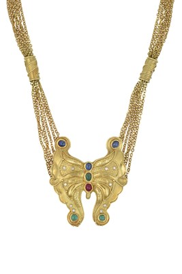Lot 2232 - A Multi-Gem Set Necklace the central yellow...