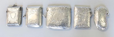 Lot 90 - Five Various Silver Vesta-Cases, each engraved...