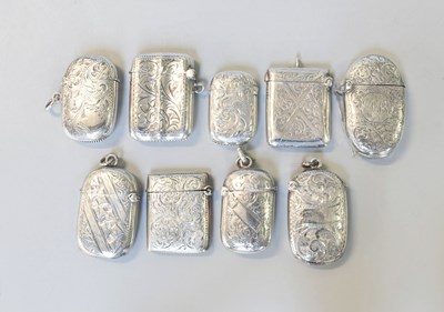 Lot 94 - Nine Various Silver Vesta-Cases, each...