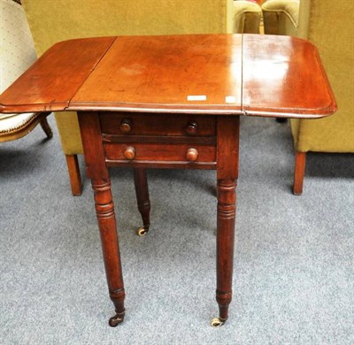 Lot 481 - Small Victorian mahogany drop leaf table with two drawers