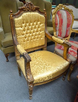 Lot 484 - A French style giltwood armchair with carved supports and arms