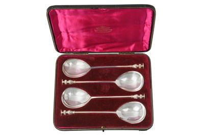 Lot A Cased Set of Four Victorian Silver Seal-Top Spoons