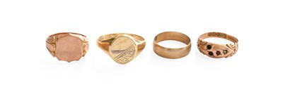 Lot 294 - Two 9 Carat Gold Signet Rings, finger sizes V...