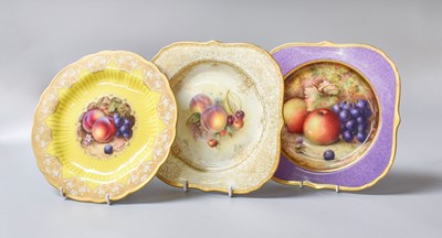 Lot 424 - Three Royal Worcester Fruit Painted Porcelain...