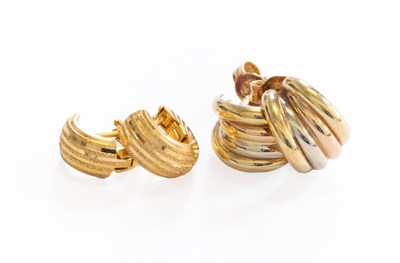 Lot 319 - A Pair Tri-Colour Earrings, stamped '750',...