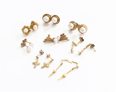 Lot 303 - Eight Pairs of Earrings, of varying designs,...