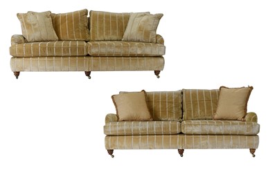 Lot 677 - A Pair of Three Seater Sofas, modern, covered...