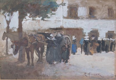 Lot 1011 - Elizabeth Hunter (1853-?) Market scene in...