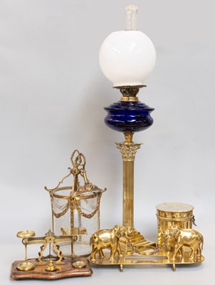 Lot 245 - A Victorian Brass Corinthian column Oil Lamp,...