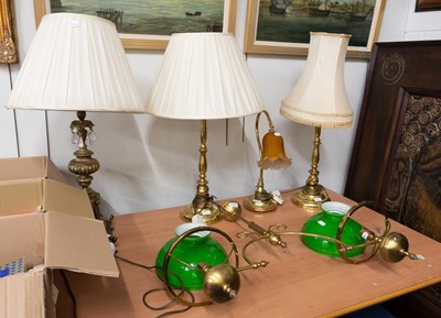 Lot 1243 - Brass Lighting, including a twin light snooker...