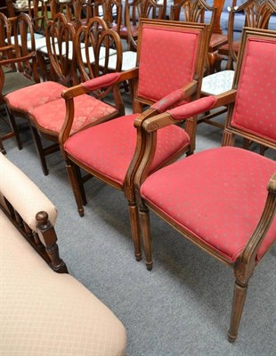 Lot 503 - A pair of open armchairs and a pair of mahogany framed dining chairs