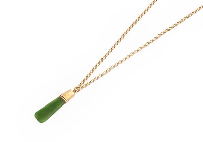 Lot 366 - A Nephrite Pendant on Chain, pendant length...