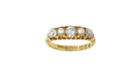 Lot 2385 - An 18 Carat Gold Diamond and Seed Pearl Five...