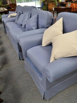 Lot 507 - Three seater settee and pair of armchairs with pale blue loose covers