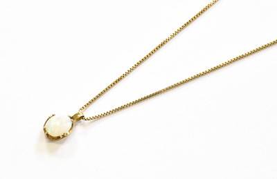 Lot 383 - A 9 Carat Gold Opal Pendant on Chain, the oval...