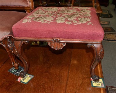 Lot 514 - Mahogany footstool with carved legs and woolwork cover