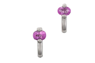 Lot 2335 - A Pair of Synthetic Pink Sapphire Earrings the...