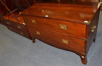 Lot 523 - A mahogany campaign style chest in two pieces