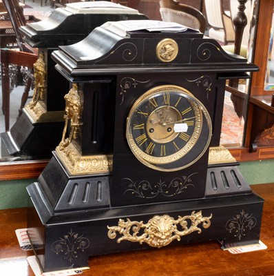 Lot 1302 - Victorian Black Slate Mantel Clock, with gilt...
