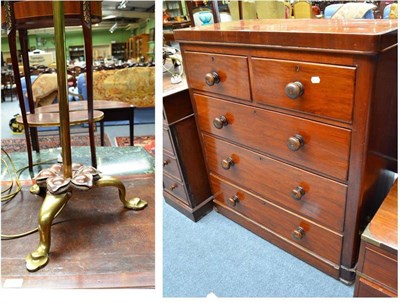 Lot 524 - A Victorian mahogany four height chest of drawers and a brass standard lamp