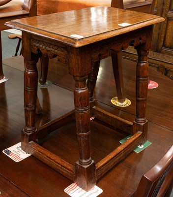 Lot 1372 - A 20th Century Oak Stool, on turned and block...
