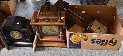 Lot 224 - A Victorian Slate Mantel Clock, an oak cased...