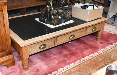 Lot 1277 - A Large Oak Leather Inset Coffee Table,...