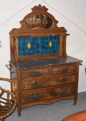 Lot 1253 - A Victorian Marble Topped Walnut Washstand,...