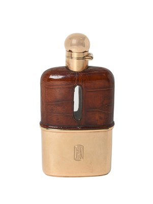 Lot A George V Gold-Mounted and Faux Crocodile Covered Glass Spirit-Flask