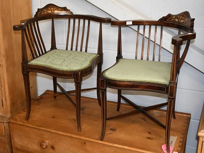 Lot 1177 - A Pair of Edwardian Mahogany Corner Chairs,...