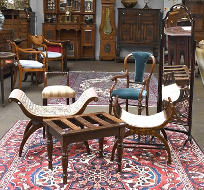 Lot 1307 - A High Chair, Three Stools, A Cheval Mirror...