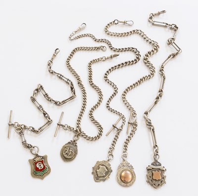 Lot 347 - Five Silver/White Metal Watch Chains, each...