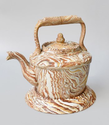 Lot 204 - A 19th Measham Agate Pottery Teapot and Stand