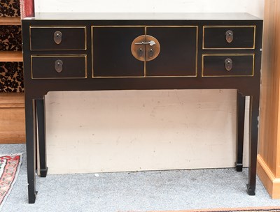 Lot 1291 - A Small Black Lacquered Oriental Style Console...