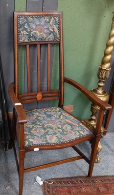 Lot 1306 - An Arts & Crafts Inlaid Mahogany Open Armchair,...