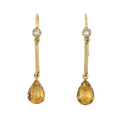 Lot 2426 - A Pair of Citrine and Diamond Drop Earrings an...