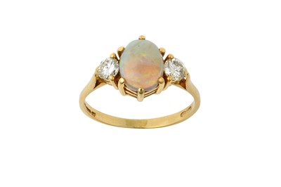 Lot 2409 - An 18 Carat Gold Opal and Diamond Three Stone...
