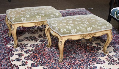 Lot 1248 - A Pair of Cream Painted and Parcel-Gilt Stools,...