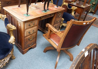 Lot 1332 - A Victorian Leather Inset Mahogany Kneehole...