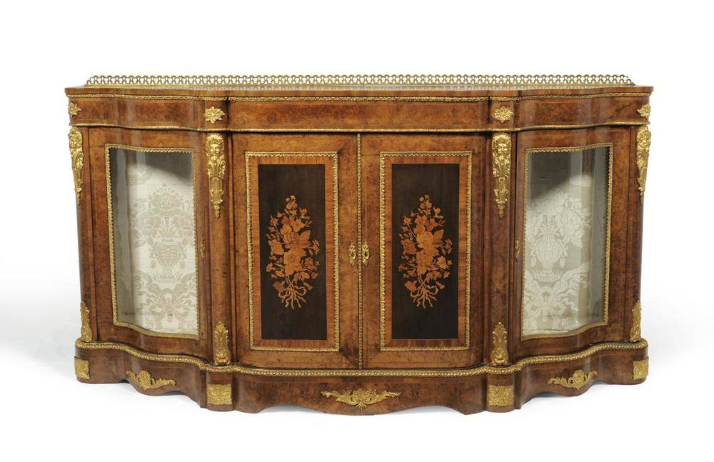 Lot 1167 - A Fine Victorian Walnut, Floral Marquetry and Ormolu Mounted Credenza, circa 1860, of...