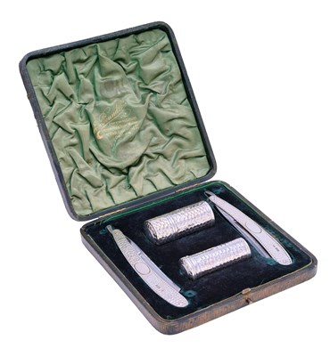 Lot 44 - A Cased Victorian Silver-Mounted Shaving-Set