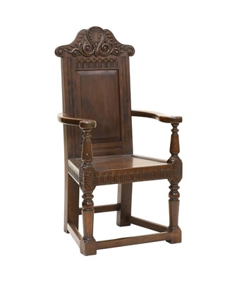Lot 478 - A Reproduction Carved Oak Wainscot-Type Chair,...