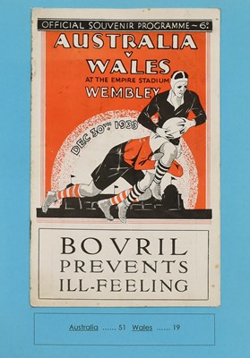 Lot 3014 - Rugby League Official Souvenir Programme Australia v Wales Dec 30th 1933