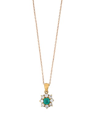 Lot 2032 - An 18 Carat Gold Emerald and Diamond Pendant...