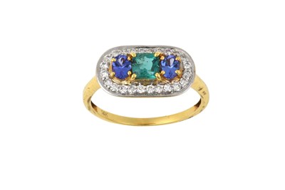 Lot 2136 - An Emerald, Tanzanite and Diamond Cluster Ring...