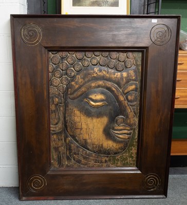 Lot 1242 - A Large Carved Wooden Wall Hanging, depicting...